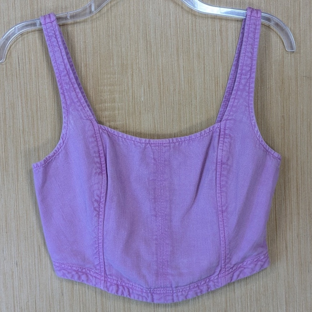 Pilcro Anthropologie Purple Boho Festival Resort Beach Cotton Linen Crop Top XS